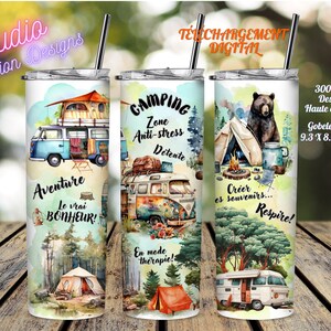 Camping - Campeur- Tente- Thérapie - EN FRANÇAIS - Wrap Gobelet 20oz Droit- Digital download - PNG