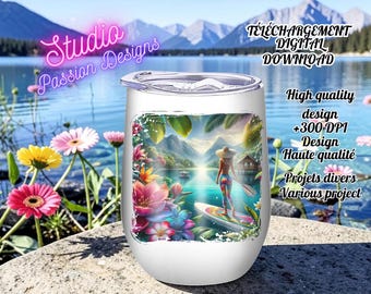 Paddleboard - Tropical - Woman - Various Projects - Mug - Tumbler and various projects - Digital Download - PNG