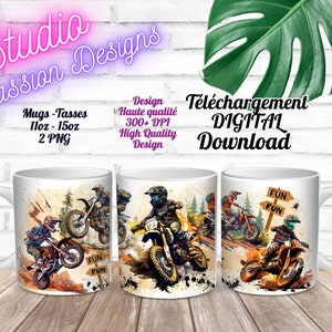 Motocross - Sport extrême - Fun Fun -Tasses/Mugs  11 oz -15 oz -2 Fichiers numériques PNG de haute qualité -2 PNG Files- High Quality design