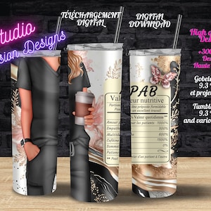 PAB - Femme - Préposée aux bénéficiaires - Valeur nutritive - Uniforme noir -  Café - PNG - En  FRANÇAIS - Tumbler/Gobelet 20oz -