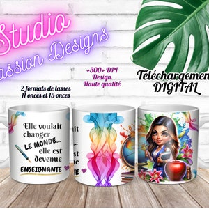 Lehrer - Schullehrer - Professor - Schule - Die Welt verändern - AUF Französisch - 11 oz und 15 oz Tassen - PNG - 300+ dpi
