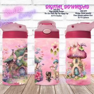 Fairy house- Maison fées- Digital Download 12 oz kid tumbler- PNG- Forest- Monde enchanté - Gobelet enfant -SUBLIMATION