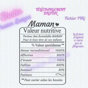 Tableau ''Valeur nutritive'' Maman - Fichier transparent - PNG - En français - Clipart