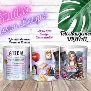 ATSEM - Maternelle-Agente spécialisée des écoles maternelles - Petite enfance -Enfants -École -EN françai - Tasses 11 oz/15 oz -PNG 300+ dpi