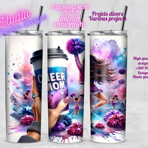 Amazing Cheer Mom -Messy bun - Coffee - Café - Pompom - Cheerleader - Tumbler - Wine - Mug - Gobelet - Vin - Tasse -PNG- Digital Download