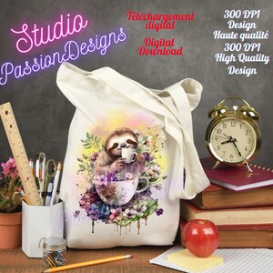 Paresseux café tasse- Sloth coffee- Floral-  Mug - SUBLIMATION - Téléchargement digital - Digital Download- PNG - Clipart - 300DPI - Shirt-