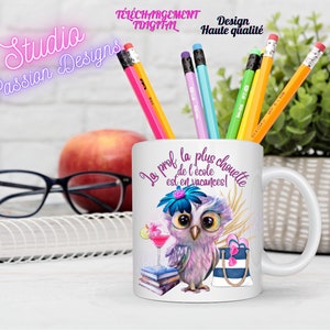 Prof la plus chouette en vacances - École - Enseignante - Livres - Hibou - Cocktail -  En français -SUBLIMATION- Téléchargement Digital- PNG