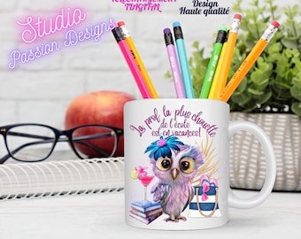 El profesor más genial de vacaciones - Escuela - Profesor - Libros - Búho - Cóctel - En francés - SUBLIMACIÓN - Descarga digital - PNG