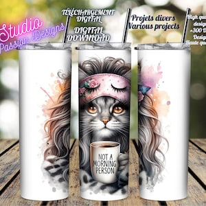 Cute cat Maine coon - Adorable chat Maine coon- Not a morning person - Café - Tumbler-Wine -Mug -Gobelet-Shirt-Digital Download+300dpi -