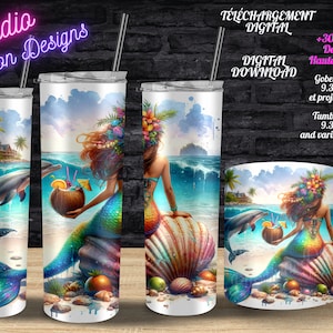 Magnifique Sirène - Amazing Mermaid - Dauphin - Coquillage - Mer - Dolphin - Sea - PNG - +300DPI - Tasse - Mug - Tumbler 20oz - Gobelet 20oz