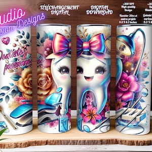 Dentiste passionnée - Amazing -  Cute -Adorable -  EN FRANÇAIS - Tumbler 20oz Gobelet - Wrap- PNG