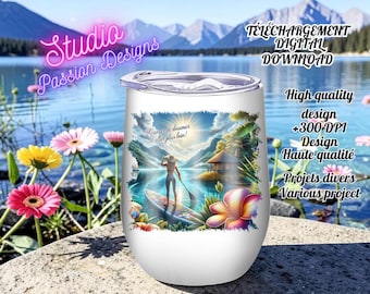 Paddleboard - Tropical - Inspiring - In French - Various Projects - 20oz Tumbler - Mug - Tumbler and various projects - Digital Download