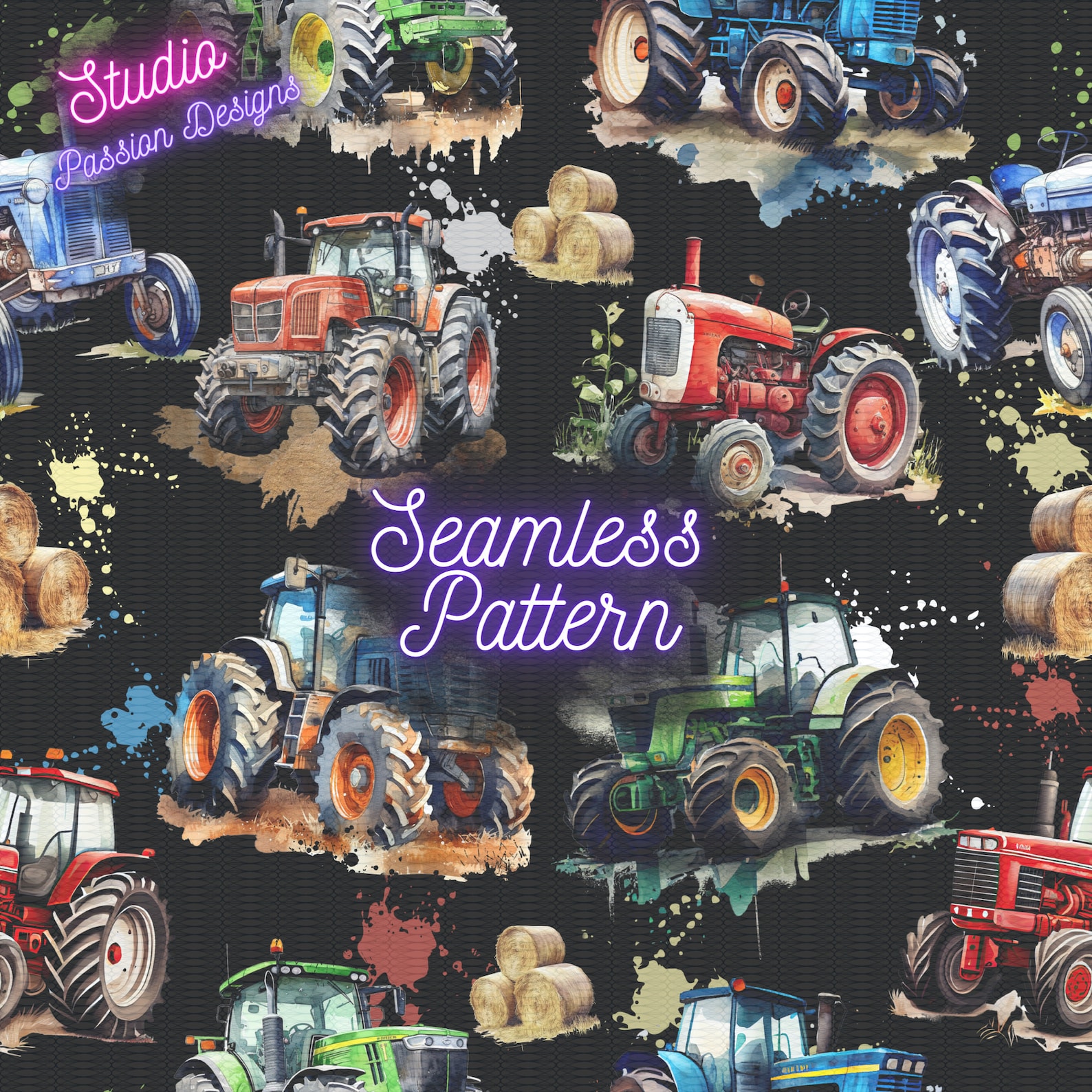 Farm Tractors - Farm Tractors - Seamless File - Seamless Pattern ...