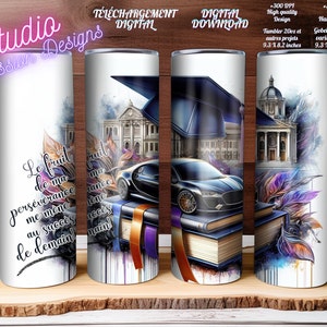 Graduation - Senior- École - College - Succès - Success  - Tumbler 20oz Gobelet Droit - EN FRANÇAIS - Digital - png - 300dpi+