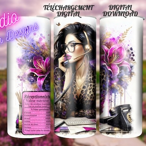 Réceptionniste - Valeur nutritive - En français - 2 VERSIONS- Lys -  Femme - PNG - En français - Tasse - Gobelet -Chandail - +300dpi