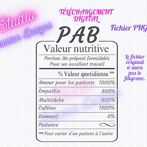 Tableau ''Valeur nutritive'' PAB - Préposé aux bénéficiaires - Homme - Fichier transparent - PNG - En français -
