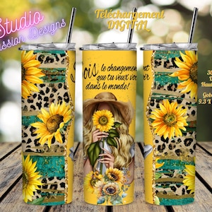 Tournesols- Fille -Gobelet 20oz Straight - Abeilles - Citation - Sublimation-  Digital download - Sunflowers Tumbler 20oz-En FRANCAIS