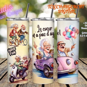 Gelukkige grootouders - Plezier - Geluk - Het hart kent geen leeftijd - Humoristisch - 20oz rechte beker - IN HET FRANS - +300DPI - PNG-sublimatie