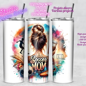Soccer Mom messy bun- Coffee - Café - Ballon de Soccer Ball - Amazing - Tumbler - Wine - Mug - Gobelet - Vin - Tasse -PNG- Digital Download