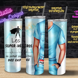 PAB - Préposé aux bénéficiaires - Homme - Médical - PNG - En français - Super Héros - Tumbler - Gobelet