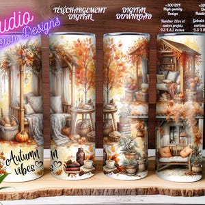 Autumn Vibes- Automne -  Fall season - Tournesols - Cozy -  Sunflowers - Tumbler 20oz - Gobelet 20oz - Wrap - PNG - 300+ dpi