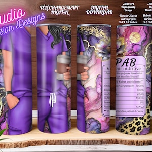 PAB - Femme - Préposée aux bénéficiaires - Valeur nutritive - Uniforme violet - PNG - En FRANÇAIS - Tumbler/Gobelet 20oz -