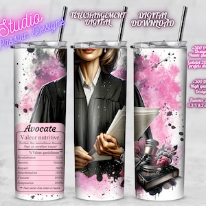 Avocate femme mature - Loi - Toge - Valeur nutritive - EN FRANÇAIS - PNG - Gobelet 20oz - Clipart- +300dpi - Sublimation