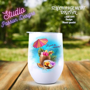 Il gusto della vacanza - Cocktail - Cocco - Frutta - Fiori - PNG - Sublimazione - In francese - Estate - Clipart - Tshirt -Cup-Tumbler