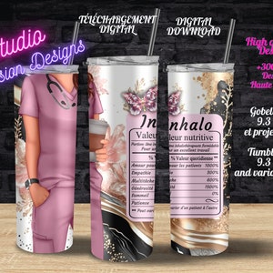 Inhalothérapeute- Valeur nutritive - Uniforme vieux rose - Médical - Café - PNG - En FRANÇAIS - Tumbler/Gobelet 20 oz -