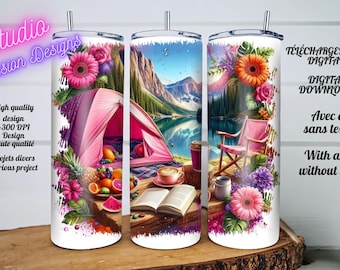 Camping - Tent - Lake - Landscape - Seeing life through rose-tinted glasses - Cups and various projects - Digital download - PNG - 2 versions with/without text