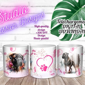 Magnifiques Chiens - Boxer - Amazing Dogs - Boxer-  Fleurs - Flowers - Tasses/Mugs 11/15 oz-PNG-300+DPI