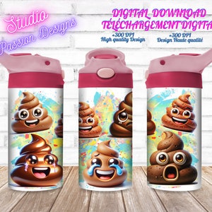 Cacas Émojis amusants - Poop emojis funny - PNG - Kid Wrap tumbler - Gobelet enfant - +300DPI - Sublimation