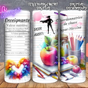 Enseignante - École -Prof -Valeur nutritive -EN FRANÇAIS -Gobelet 20oz et projets divers -Fichier numérique PNG - 300dpi+
