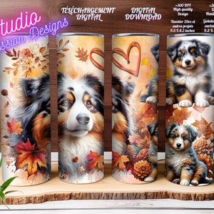 Chiens Berger Australien - Australian Shepherd Dogs - Téléchargement  Digital  Download -PNG -+300dpi - Gobelets- Tumblers - Tasses - Mugs