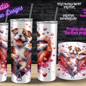 Adorable Bulldog - Chien - Dog - Coeurs - Love - Amour -  PNG - +300dpi - Clipart