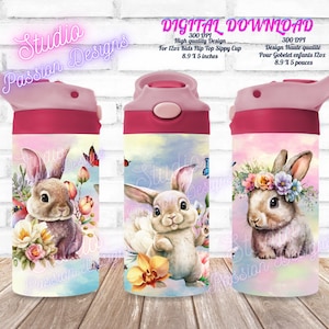 Lapins adorables -  Gobelet enfant 12oz - PNG 300dpi+ - Cute bunnies- Digital Download 12 oz kid tumbler- SUBLIMATION