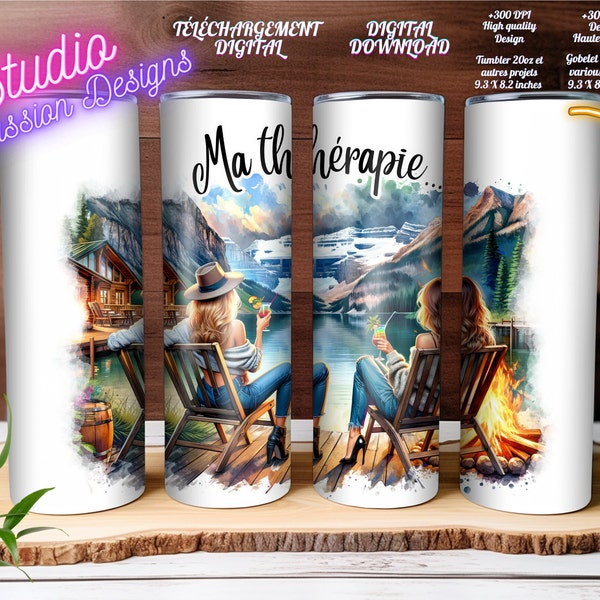 Chalet - Cozy - Thérapie - Été - Friends - Vacances -EN FRANÇAIS- Avec et sans texte-PNG - Tumbler-Tasse-Mug- Coussin -Gobelet -Sublimation