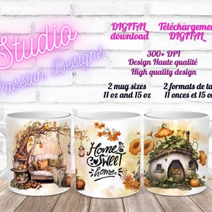 Home Sweet home - Automne - Autumn - Citrouille - Pumpkin - Maison  tree - Arbre- Tasses/Mugs 11/15 oz - PNG - 300+ dpi -Clipart-Sublimation