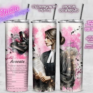 Magnifique Avocate - Femme - Loi - Law - Valeur nutritive - Rose - Toge - EN FRANÇAIS - PNG - Gobelet 20oz - Clipart -