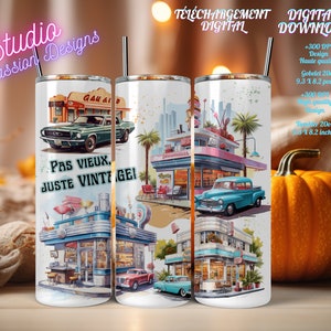 Pas vieux, juste Vintage - Retro snack bar - Voitures - Old -  Français - Gobelet 20oz Tumbler - Digital download - PNG - Clipart - +300dpi