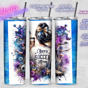 Amazing Cheer Soccer Mom -Coffee-Café- Pompom -Cheerleader-Tumbler 20oz/Gobelet 20oz- Projets divers-Various projects -PNG- Digital Download
