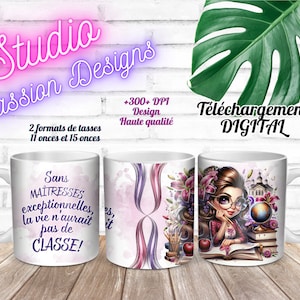 Maîtresse EXCEPTIONNELLE -  Vie pas de classe - École - Livres - EN français - Tasses 11 oz et 15 oz -PNG - 300+ dpi