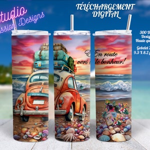 En route vers le bonheur - Inspirant Citation - EN FRANÇAIS - Wrap Gobelet 20oz Droit- Digital download - PNG