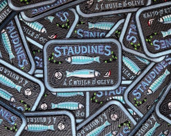 Vintage Inspired Embroidered Sardine Iron-on Patch- Blue