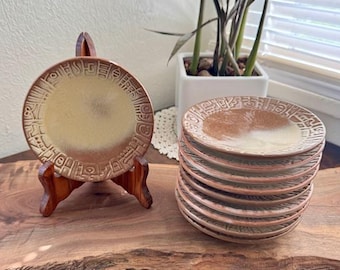 Frankoma Desert Gold Aztec Stoneware Saucer 5.25” Vintage Pottery Plant Tray Candle Base 7E Southwestern Decor