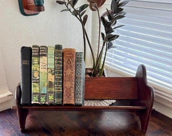 Vintage Solid Wood Book Trough Handmade Desktop Book Rack Primitive Shelf