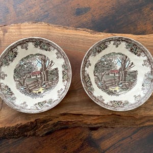 Vintage Johnson Brothers Friendly Village Fruit Bowls Set of 2 England Transferware Cottage Farmhouse Dish
