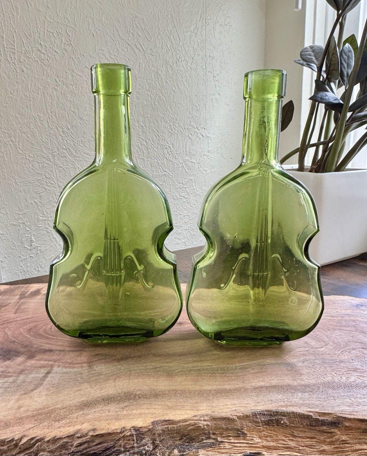 Vintage Violin Shaped Green Glass Whiskey Bottle Set of 2 - Etsy