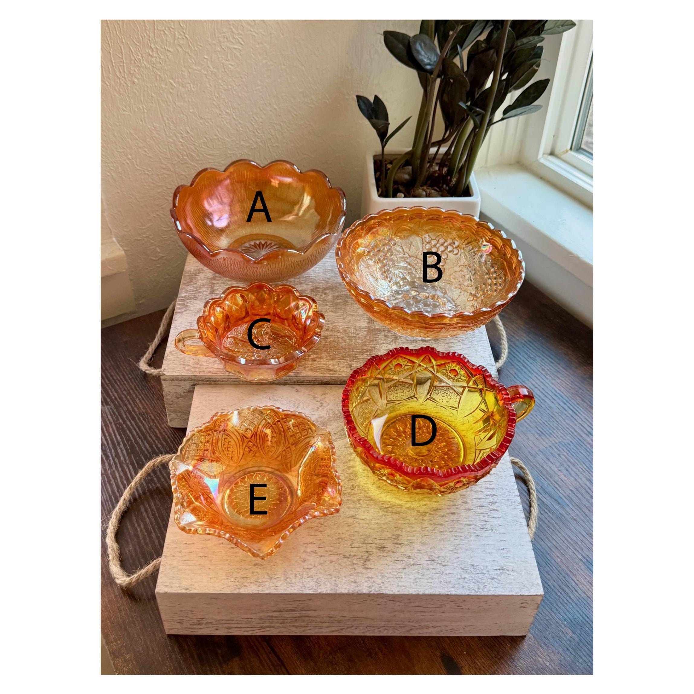 お纏め✨桃蓮玉✨オレンジ鈴ステンドグラス Millersburg Primrose Pattern Marigold Carnival Glass Bowl