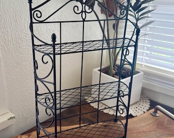 Vintage Black Wire Spice Rack Wall Shelf Farmhouse Kitchen Organizer Metal Wall Storage Rack Bathroom Shelf